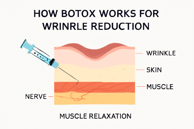 A simple diagram showing how Botox works for wrinkle reduction.